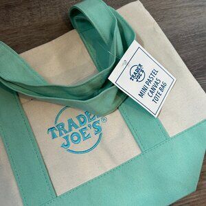 Trader Joe’s Mini Pastel Canvas Tote Bag Light Green Easter Spring 💚💙